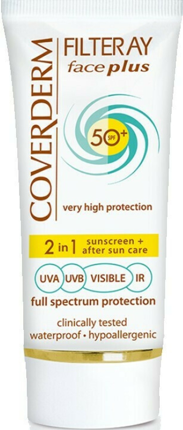 Coverderm Filteray Face Plus SPF50+ Dry/Sensitive Hevisible Αντηλιακή Κρέμα Προσώπου & After Sun για Ξηρές/Ευαίσθητες Επιδερμίδες, 50ml