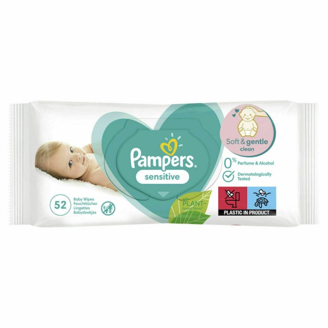 Pampers Baby Wipes Sensitive Ανταλλακτικά Μωρομάντηλα, 52 Τεμάχια