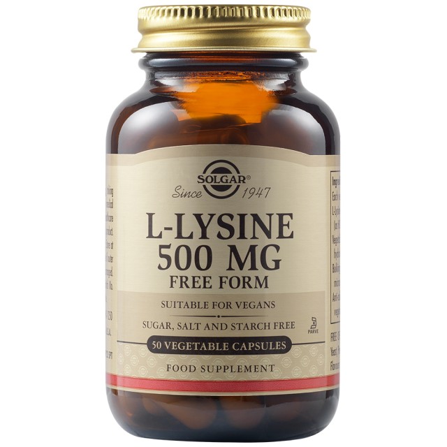 Solgar L-Lysine 500 mg Συμπλήρωμα Διατροφής L-Λυσίνης, 50 Φυτικές Κάψουλες