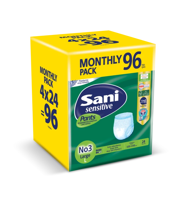 Ελαστικό εσώρουχο ακράτειας Sani Sensitive Pants Large No3 Monthly Pack  96τμχ (4X24 τμχ) | Heals