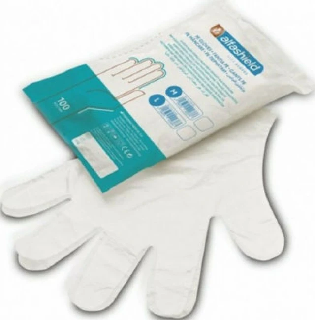 Alfashield Karabinis Medical Gloves Εξεταστικά Γάντια Πολυαιθυλενίου Χωρίς  Πούδρα Διάφανο, 100τμχ | Heals