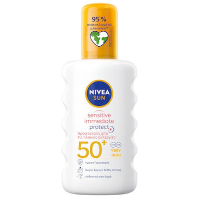 Nivea Sun Sensitive Immediate Protect Sun Αδιάβροχη Αντηλιακή Λοσιόν για το Σώμα SPF50 σε Spray, 200ml