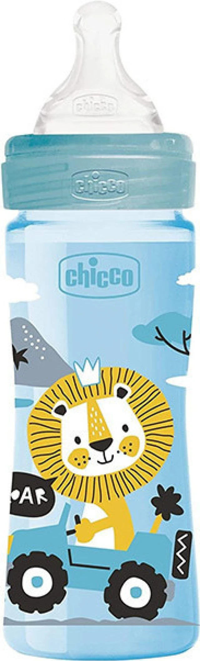 Chicco Πλαστικό Μπιμπερό Well Being Κατά των Κολικών με Θηλή Σιλικόνης για  2+ μηνών Light Blue Lion 250ml | Heals