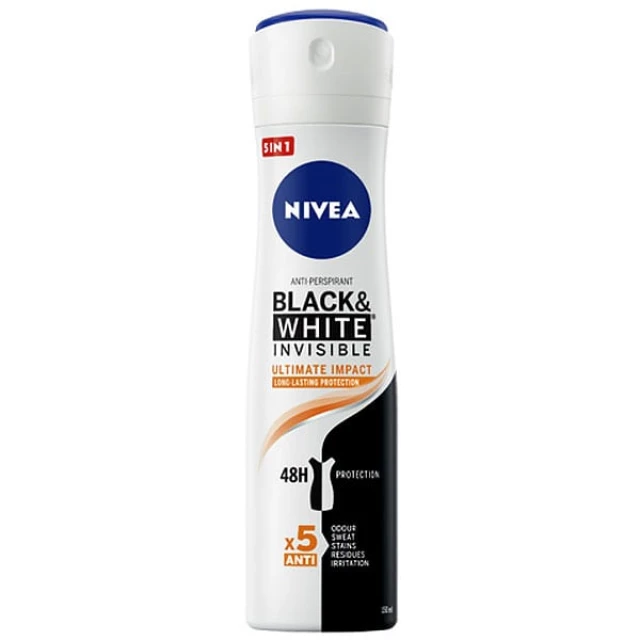 Nivea Black & White Invisible Ultimate Impact 5 in 1 Γυναικείο Αποσμητικό  Spray 48ωρης Προστασίας, 150ml | Heals