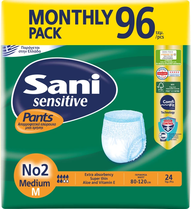Sani Sensitive Πάνες Βρακάκι Ακράτειας No.2 Medium (4x24) 96τμχ | Heals